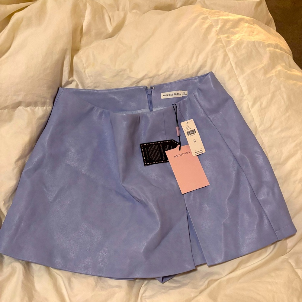 Avec Les Filles Faux Leather Lilac Mini Skort